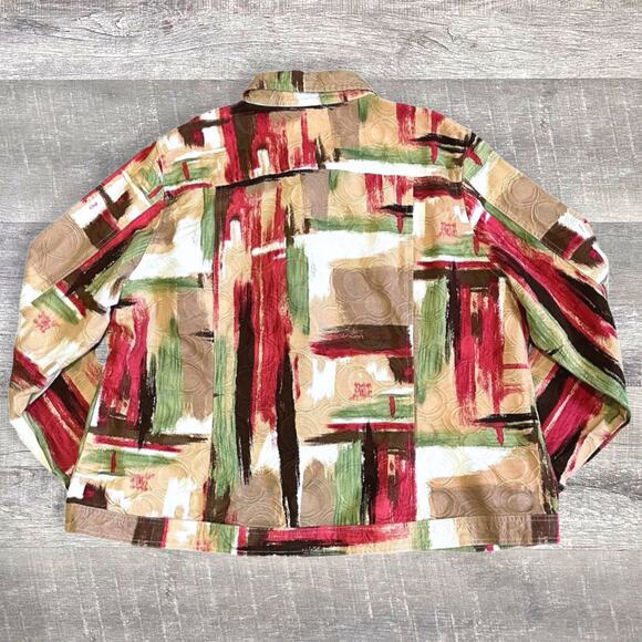 Drapers & Damons Geometric Textured Button Up Jacket Womens 2X Cotton Tan Multi - Picture 3 of 7
